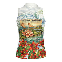 Fiji Taveuni Island Dateline Crossing Women Sleeveless Polo Shirt Tropical Cultural Landscape With Tagimoucia Floral Pattern