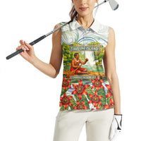 Fiji Taveuni Island Dateline Crossing Women Sleeveless Polo Shirt Tropical Cultural Landscape With Tagimoucia Floral Pattern