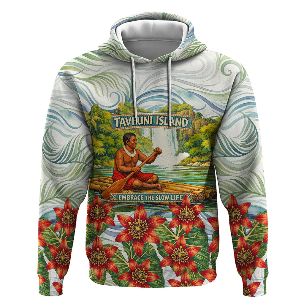 Fiji Taveuni Island Dateline Crossing Zip Hoodie Tropical Cultural Landscape With Tagimoucia Floral Pattern