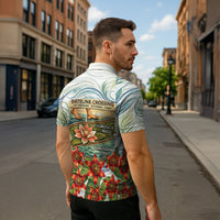 Fiji Taveuni Island Dateline Crossing Zipper Polo Shirt Tropical Cultural Landscape With Tagimoucia Floral Pattern