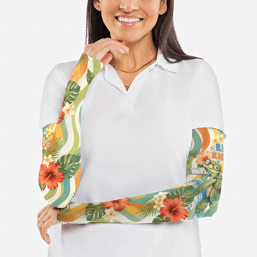 Hawaii Aloha Academy Back To School Arm Sleeves Sea Turtle Tropical Hibiscus Flowers Retro Psychedelic