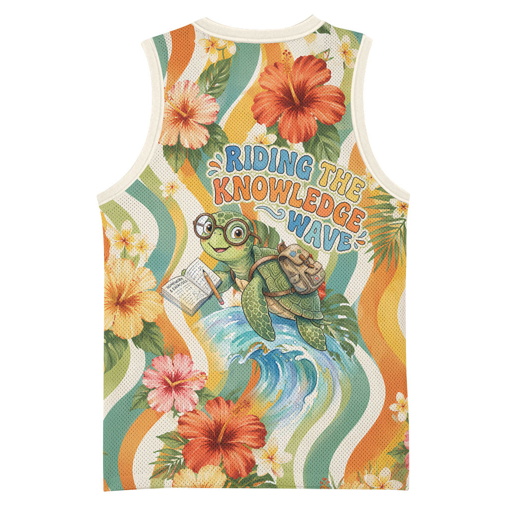 Hawaii Aloha Academy Back To School Basketball Jersey Sea Turtle Tropical Hibiscus Flowers Retro Psychedelic