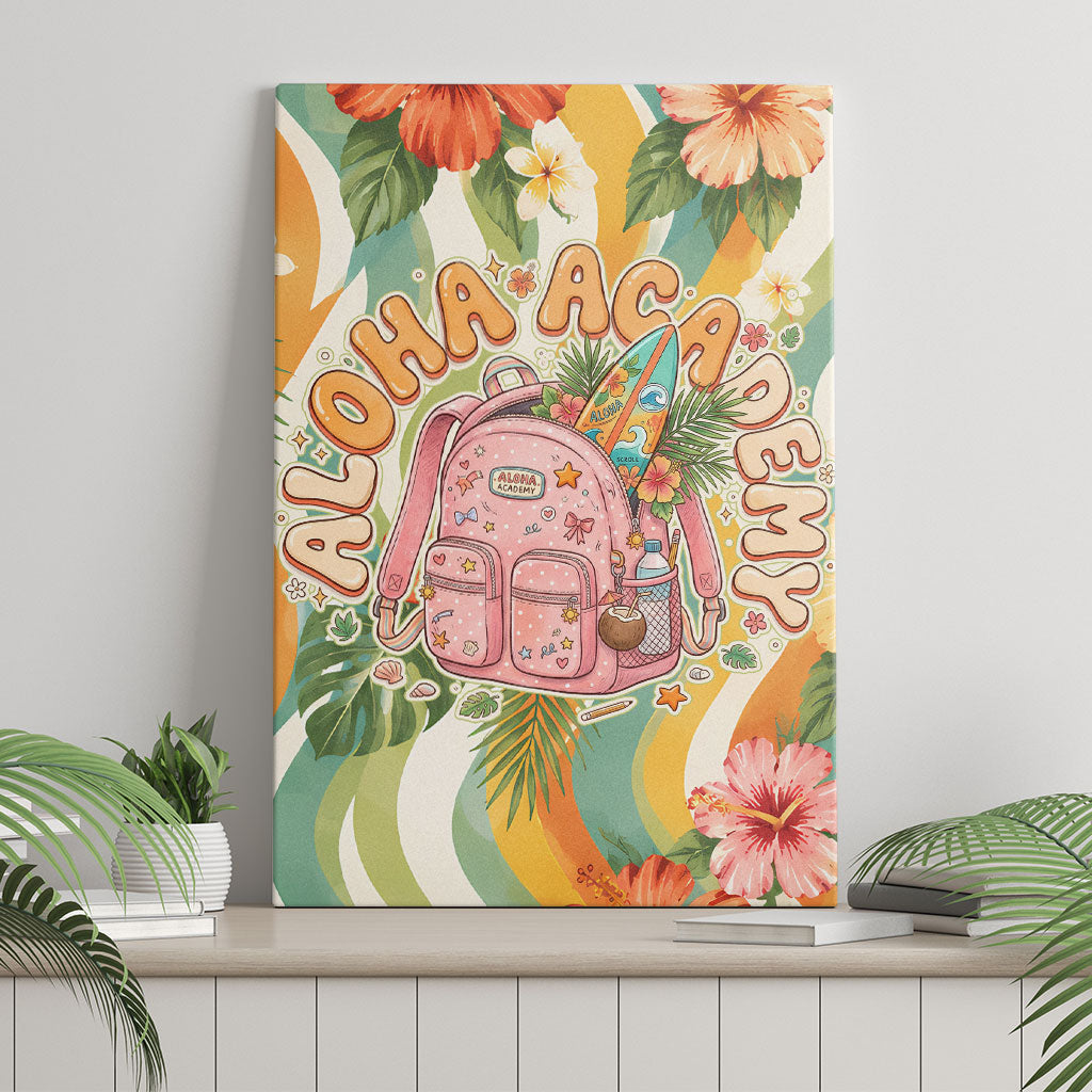 Hawaii Aloha Academy Back To School Canvas Wall Art Sea Turtle Tropical Hibiscus Flowers Retro Psychedelic