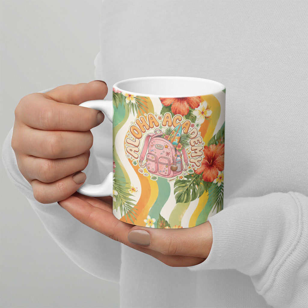 Hawaii Aloha Academy Back To School Ceramic Mug Sea Turtle Tropical Hibiscus Flowers Retro Psychedelic