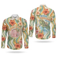 Hawaii Aloha Academy Back To School Couples Matching Tank Maxi Dress and Long Sleeve Button Shirt Sea Turtle Tropical Hibiscus Flowers Retro Psychedelic