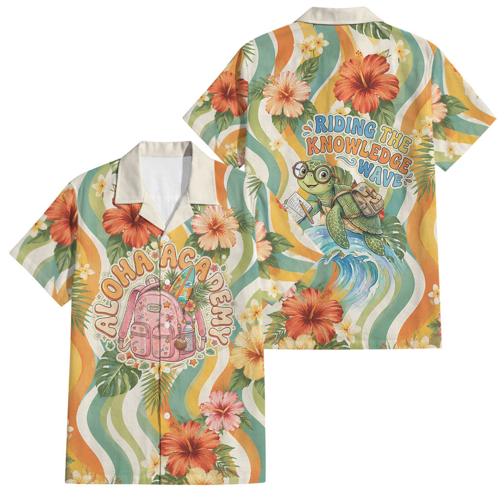 Hawaii Aloha Academy Back To School Family Matching Puletasi and Hawaiian Shirt Sea Turtle Tropical Hibiscus Flowers Retro Psychedelic