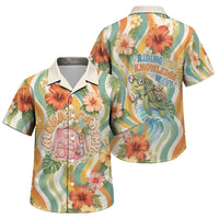Hawaii Aloha Academy Back To School Family Matching Short Sleeve Bodycon Dress and Hawaiian Shirt Sea Turtle Tropical Hibiscus Flowers Retro Psychedelic