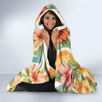 Hawaii Aloha Academy Back To School Hooded Blanket Sea Turtle Tropical Hibiscus Flowers Retro Psychedelic