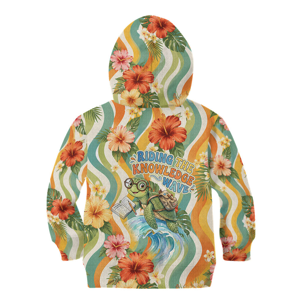 Hawaii Aloha Academy Back To School Kid Hoodie Sea Turtle Tropical Hibiscus Flowers Retro Psychedelic