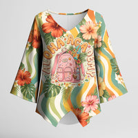 Hawaii Aloha Academy Back To School Kimono Sleeve Blouse Sea Turtle Tropical Hibiscus Flowers Retro Psychedelic