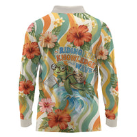 Hawaii Aloha Academy Back To School Long Sleeve Polo Shirt Sea Turtle Tropical Hibiscus Flowers Retro Psychedelic