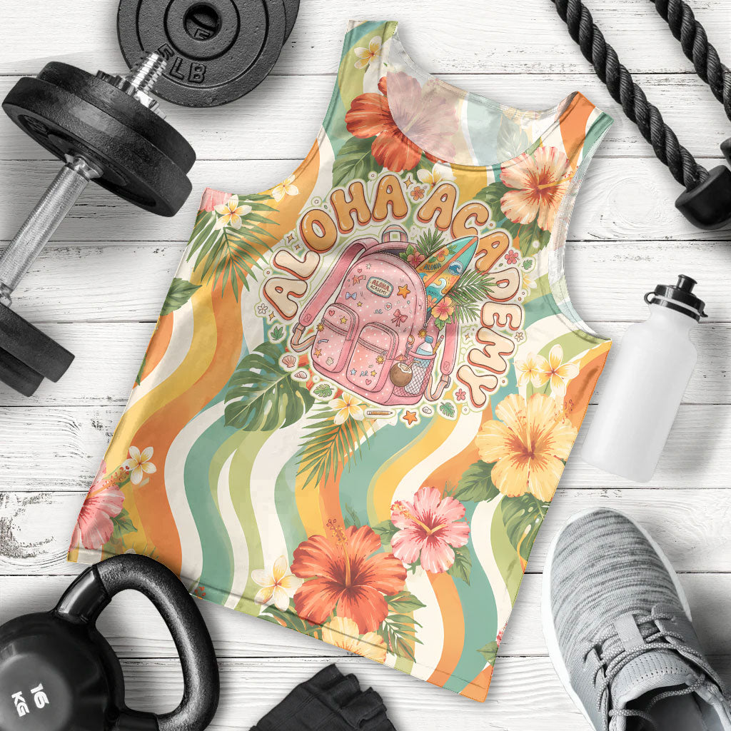 Hawaii Aloha Academy Back To School Men Tank Top Sea Turtle Tropical Hibiscus Flowers Retro Psychedelic