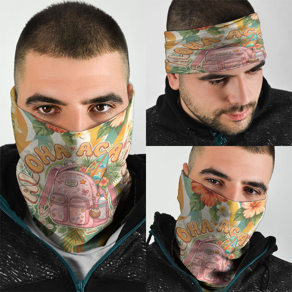 Hawaii Aloha Academy Back To School Neck Gaiter Sea Turtle Tropical Hibiscus Flowers Retro Psychedelic