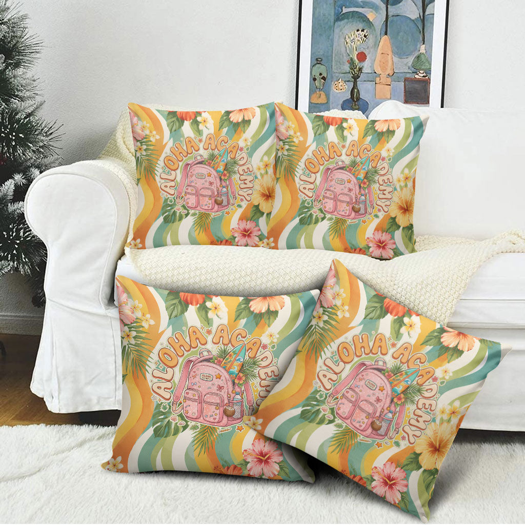 Hawaii Aloha Academy Back To School Pillow Cover Sea Turtle Tropical Hibiscus Flowers Retro Psychedelic