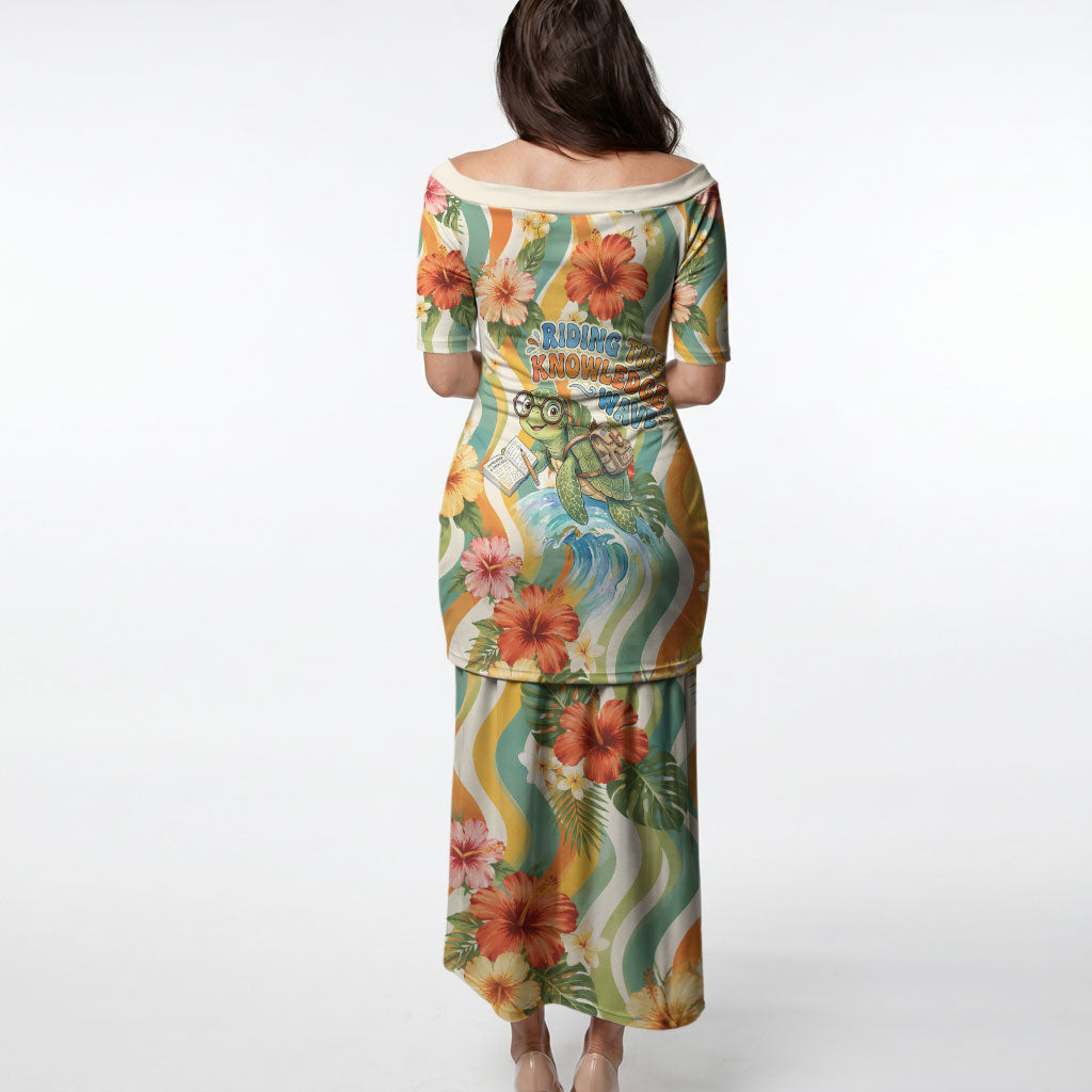 Hawaii Aloha Academy Back To School Puletasi Sea Turtle Tropical Hibiscus Flowers Retro Psychedelic