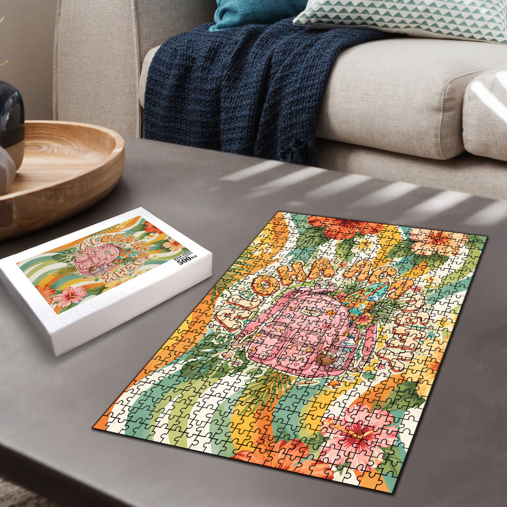 Hawaii Aloha Academy Back To School Puzzle Sea Turtle Tropical Hibiscus Flowers Retro Psychedelic