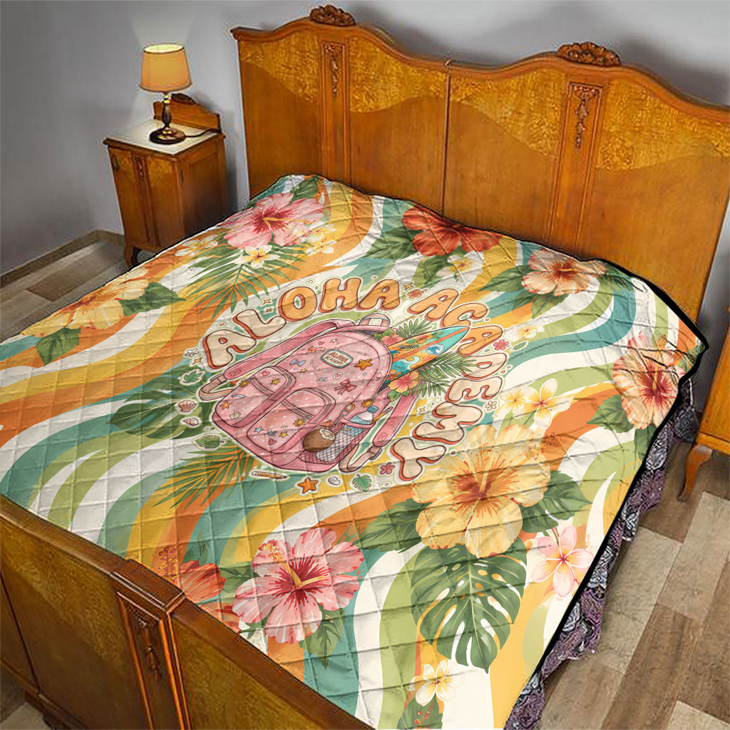 Hawaii Aloha Academy Back To School Quilt Sea Turtle Tropical Hibiscus Flowers Retro Psychedelic