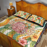 Hawaii Aloha Academy Back To School Quilt Bed Set Sea Turtle Tropical Hibiscus Flowers Retro Psychedelic
