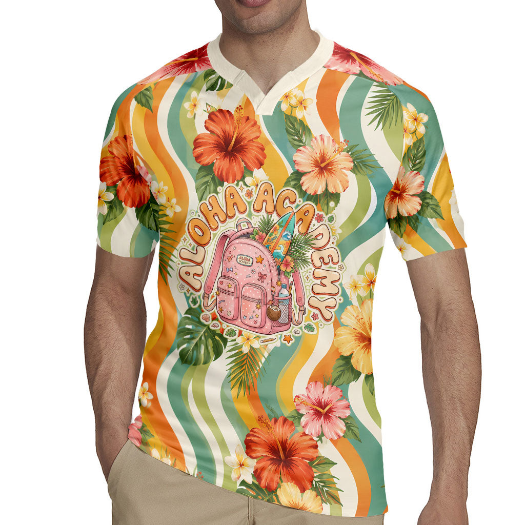 Hawaii Aloha Academy Back To School Rugby Jersey Sea Turtle Tropical Hibiscus Flowers Retro Psychedelic