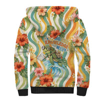 Hawaii Aloha Academy Back To School Sherpa Hoodie Sea Turtle Tropical Hibiscus Flowers Retro Psychedelic