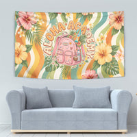Hawaii Aloha Academy Back To School Tapestry Sea Turtle Tropical Hibiscus Flowers Retro Psychedelic
