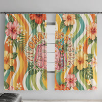 Hawaii Aloha Academy Back To School Window Curtain Sea Turtle Tropical Hibiscus Flowers Retro Psychedelic