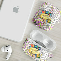 Hawaii Cruising Back To School AirPods Case Grid Pattern With School Bag And Vintage Surf Van