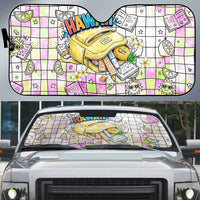 Hawaii Cruising Back To School Auto Sun Shade Grid Pattern With School Bag And Vintage Surf Van