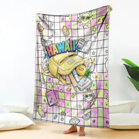 Hawaii Cruising Back To School Blanket Grid Pattern With School Bag And Vintage Surf Van
