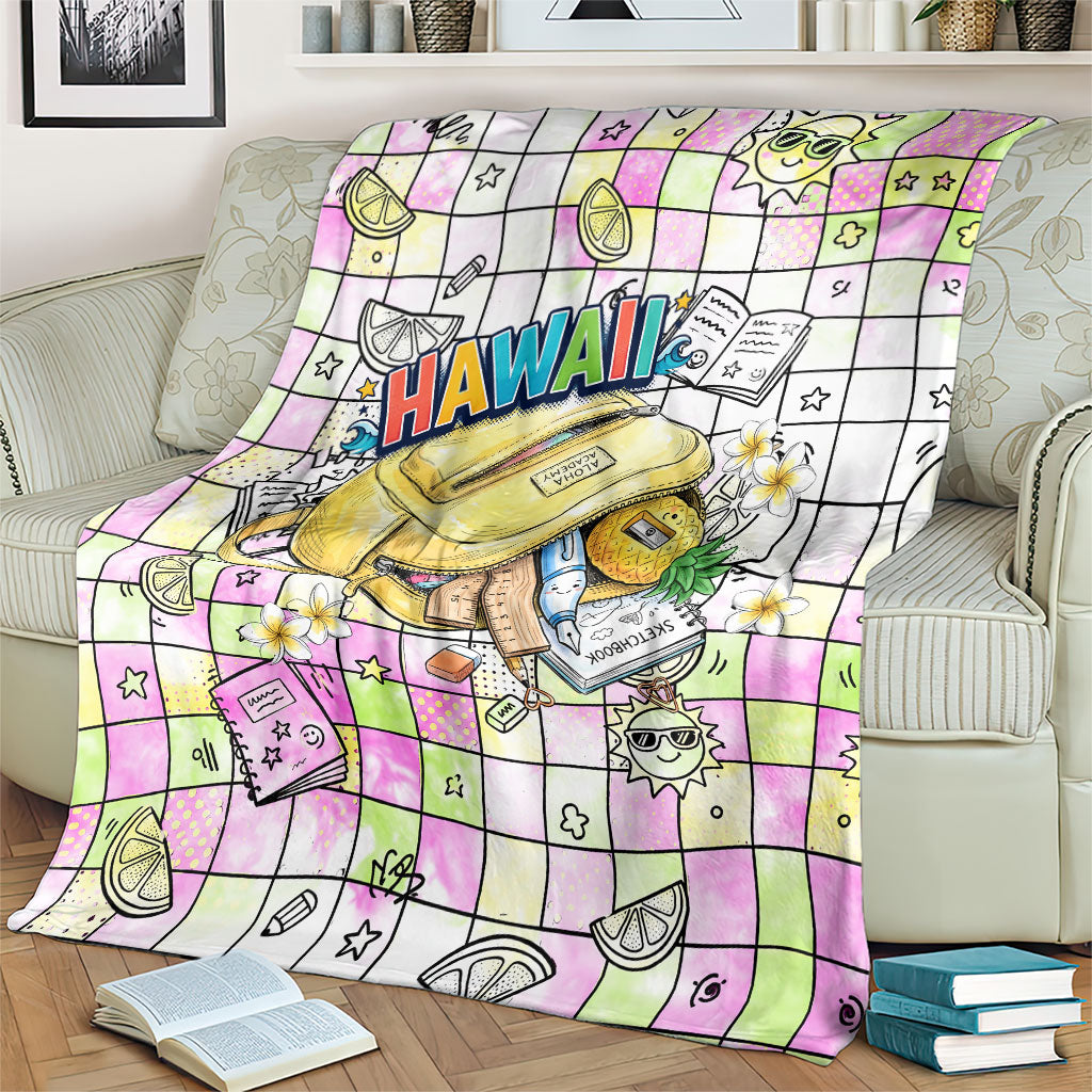 Hawaii Cruising Back To School Blanket Grid Pattern With School Bag And Vintage Surf Van