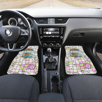 Hawaii Cruising Back To School Car Mats Grid Pattern With School Bag And Vintage Surf Van