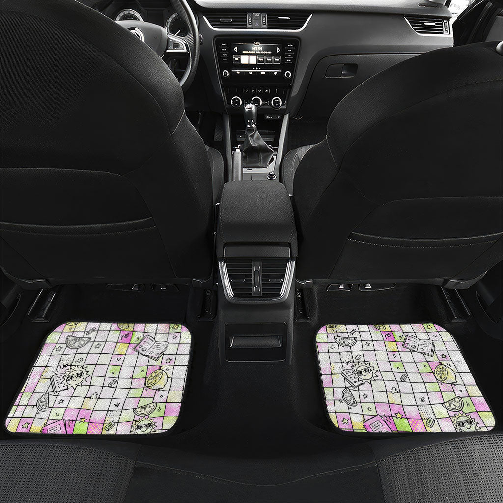 Hawaii Cruising Back To School Car Mats Grid Pattern With School Bag And Vintage Surf Van