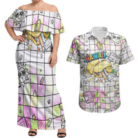 Hawaii Cruising Back To School Couples Matching Off Shoulder Maxi Dress and Hawaiian Shirt Grid Pattern With School Bag And Vintage Surf Van