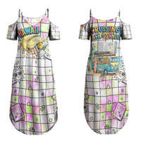 Hawaii Cruising Back To School Couples Matching Summer Maxi Dress and Hawaiian Shirt Grid Pattern With School Bag And Vintage Surf Van