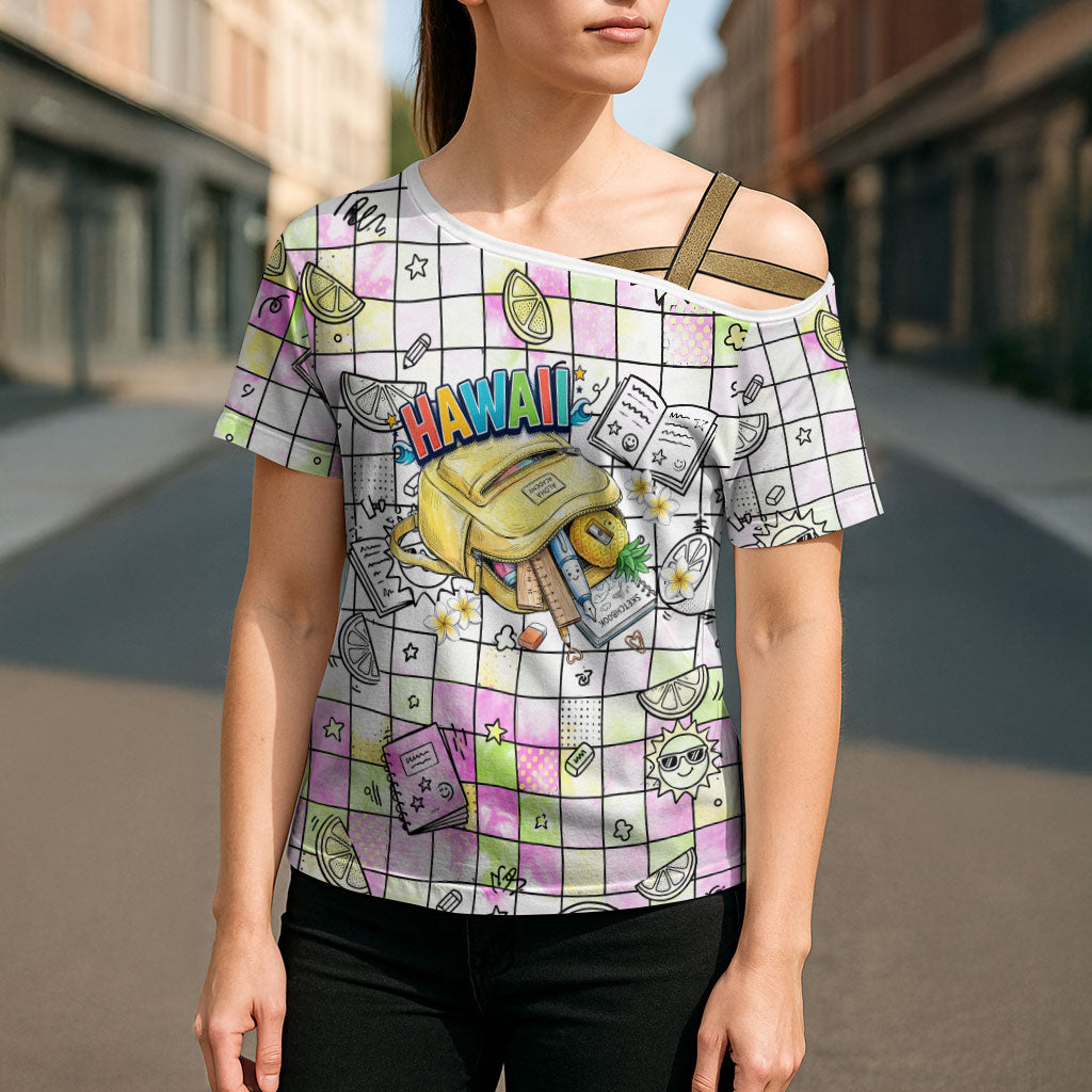 Hawaii Cruising Back To School Cross Shoulder Shirt Grid Pattern With School Bag And Vintage Surf Van