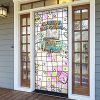 Hawaii Cruising Back To School Door Cover Grid Pattern With School Bag And Vintage Surf Van