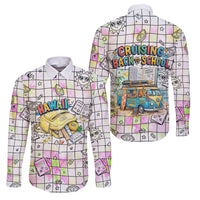 Hawaii Cruising Back To School Family Matching Long Sleeve Bodycon Dress and Hawaiian Shirt Grid Pattern With School Bag And Vintage Surf Van