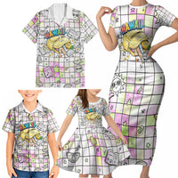 Hawaii Cruising Back To School Family Matching Short Sleeve Bodycon Dress and Hawaiian Shirt Grid Pattern With School Bag And Vintage Surf Van
