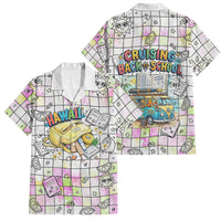 Hawaii Cruising Back To School Family Matching Short Sleeve Bodycon Dress and Hawaiian Shirt Grid Pattern With School Bag And Vintage Surf Van