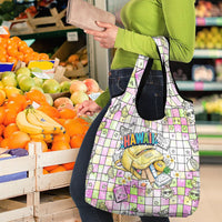 Hawaii Cruising Back To School Grocery Bag Grid Pattern With School Bag And Vintage Surf Van