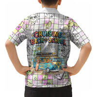 Hawaii Cruising Back To School Kid Hawaiian Shirt Grid Pattern With School Bag And Vintage Surf Van