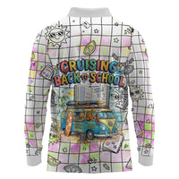 Hawaii Cruising Back To School Long Sleeve Polo Shirt Grid Pattern With School Bag And Vintage Surf Van