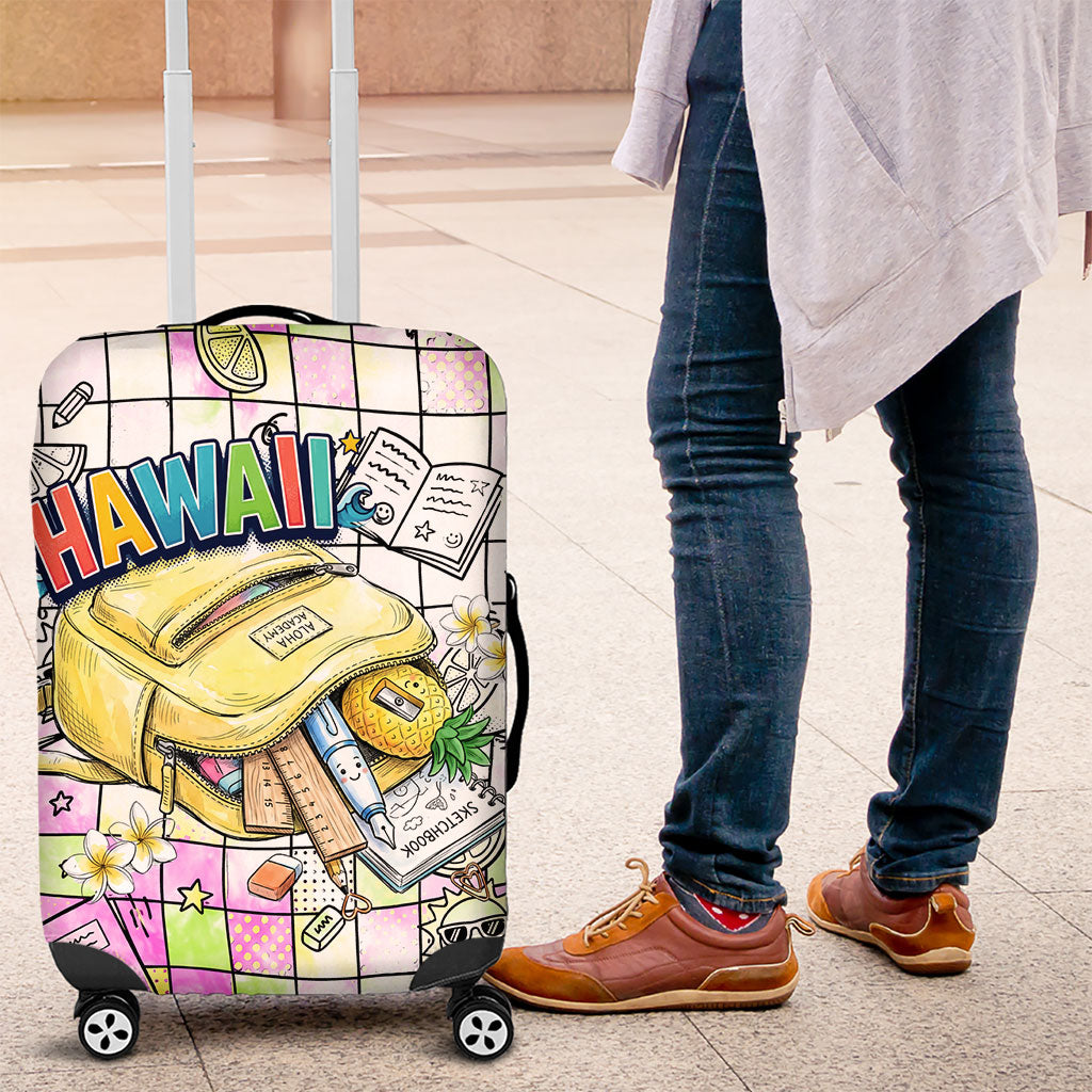 Hawaii Cruising Back To School Luggage Cover Grid Pattern With School Bag And Vintage Surf Van