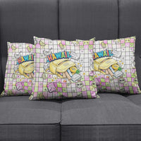 Hawaii Cruising Back To School Pillow Cover Grid Pattern With School Bag And Vintage Surf Van