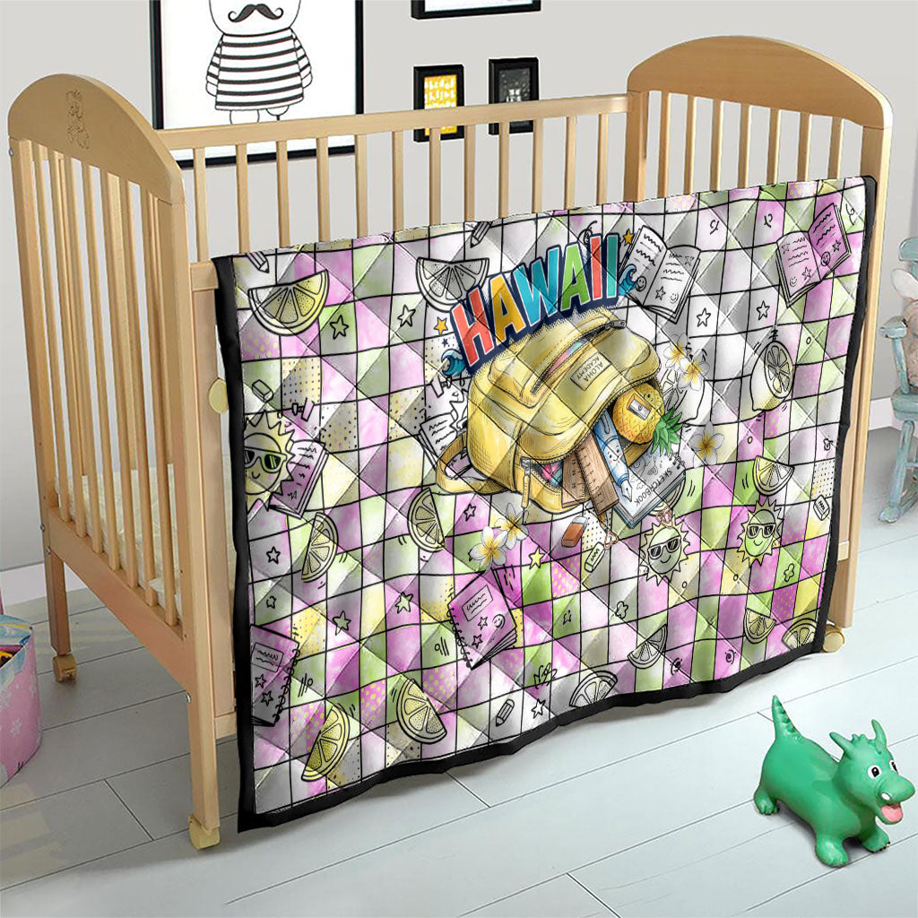 Hawaii Cruising Back To School Quilt Grid Pattern With School Bag And Vintage Surf Van