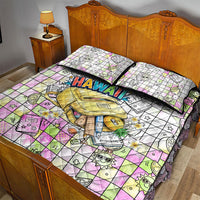 Hawaii Cruising Back To School Quilt Bed Set Grid Pattern With School Bag And Vintage Surf Van