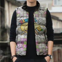 Hawaii Cruising Back To School Sleeveless Puffer Jacket Grid Pattern With School Bag And Vintage Surf Van