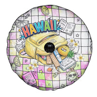Hawaii Cruising Back To School Spare Tire Cover Grid Pattern With School Bag And Vintage Surf Van