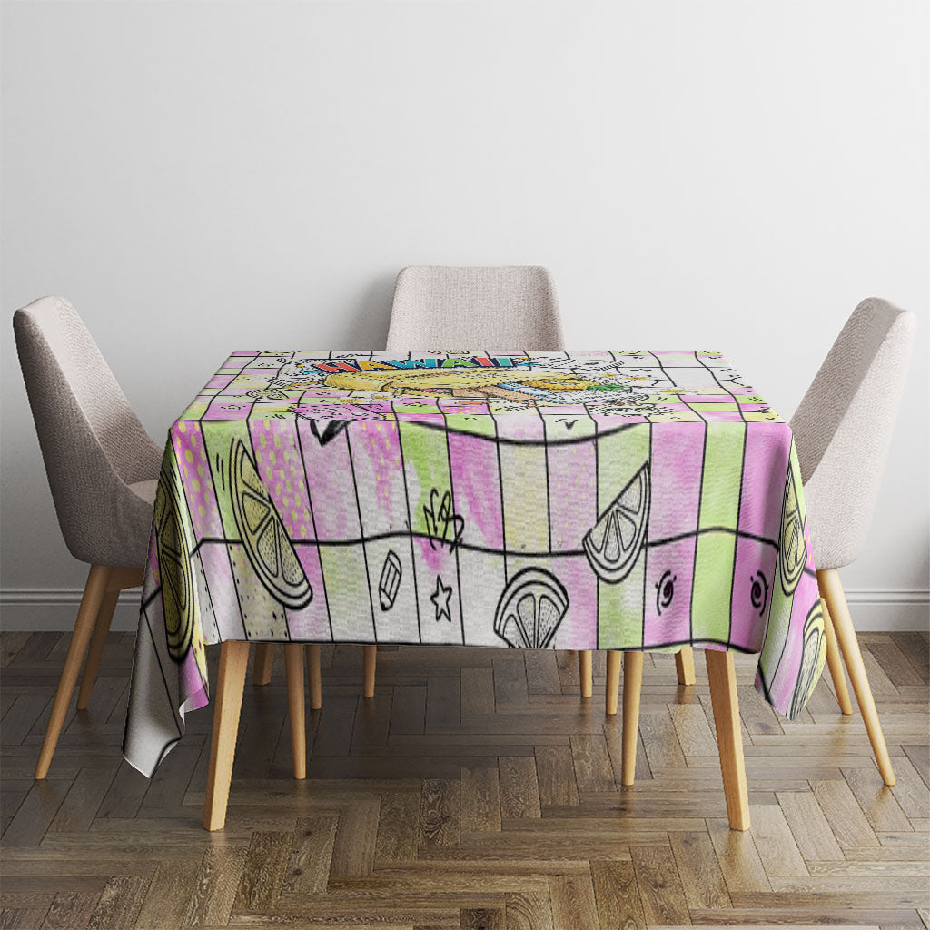 Hawaii Cruising Back To School Tablecloth Grid Pattern With School Bag And Vintage Surf Van