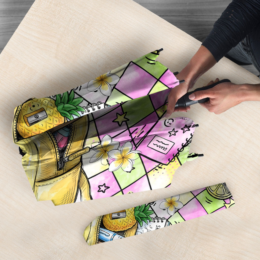 Hawaii Cruising Back To School Umbrella Grid Pattern With School Bag And Vintage Surf Van